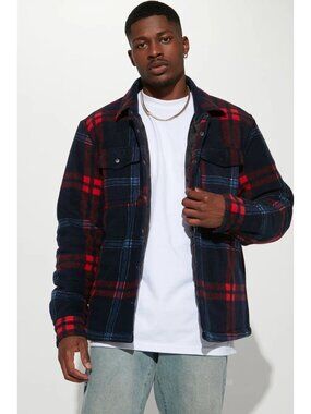 NWT New Look Flannel Shacket Mens Sz XXL Red/Blue Plaid Jacket / Coat
